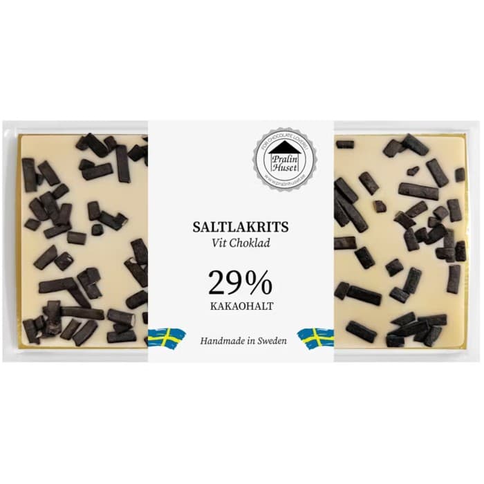 Pralinhuset Vit Choklad Saltlakrits 100g – från Pralinhuset – 94 kr – hos Delitea