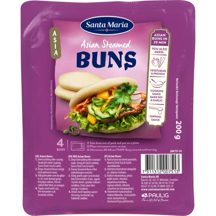 Santa Maria Asian Steamed Buns 4-pack