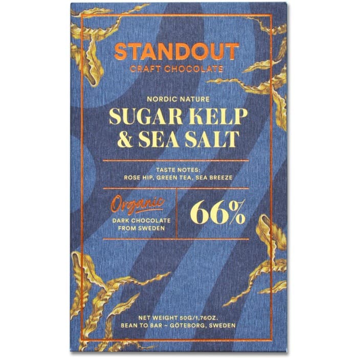 Standout Chocolate Sockertång & Havssalt Mörk Choklad 66% 50g – från Standout Chocolate – 62 kr – hos Delitea