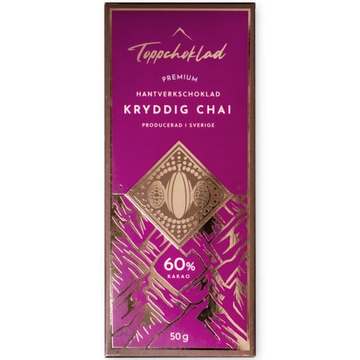 Toppchoklad Chokladkaka 60% Kryddig Chai 50g – från Toppchoklad – 79 kr – hos Delitea