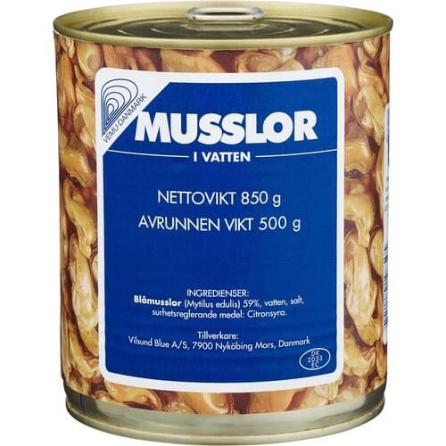 Vemu Musslor i Vatten 850g – från Vemu Danmark – 75 kr – hos Delitea