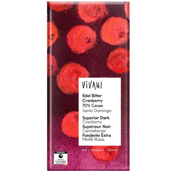 Vivani Superior Mörk Tranbär 70% EKO 80g – från Vivani – 55 kr – hos Delitea