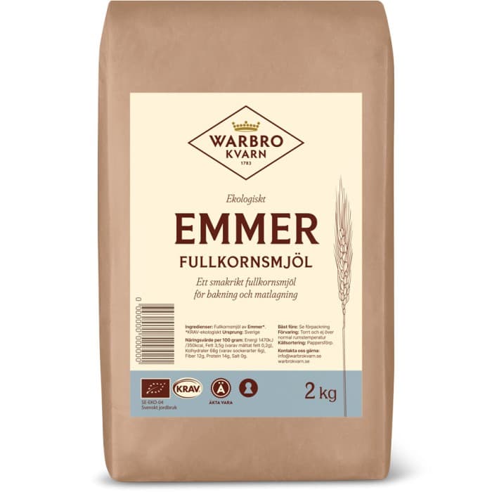 Warbro Kvarn Emmer Fullkornsmjöl 2kg från Warbro Kvarn – köp hos Delitea