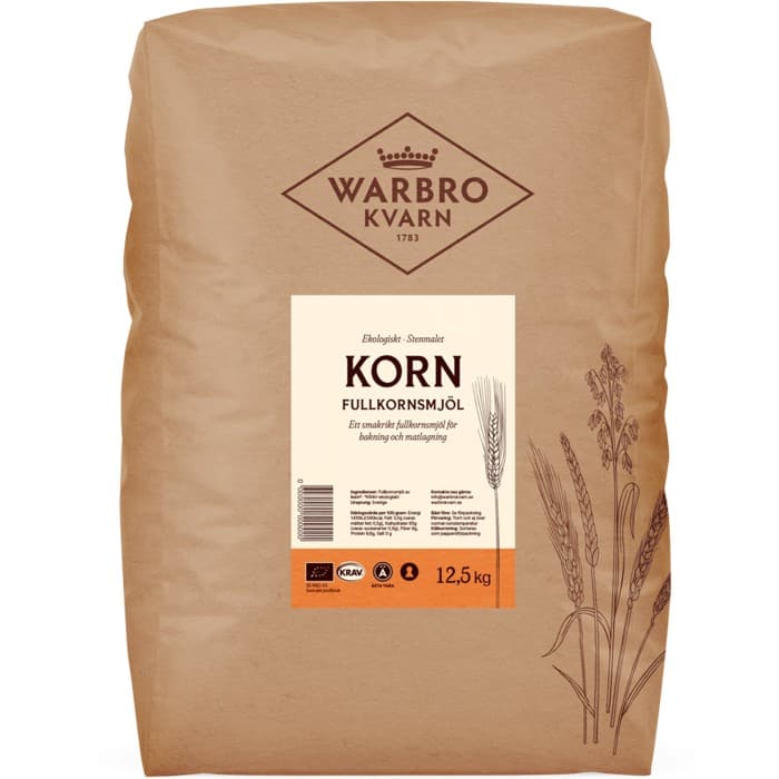 Warbro Kvarn Kornmjöl Fullkorn 12,5kg – från Warbro Kvarn – 349 kr – hos Delitea