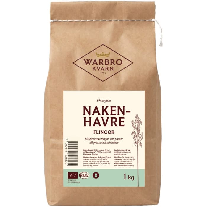 Warbro Kvarn Nakenhavre Flingor 1kg – från Warbro Kvarn – 69 kr – hos Delitea