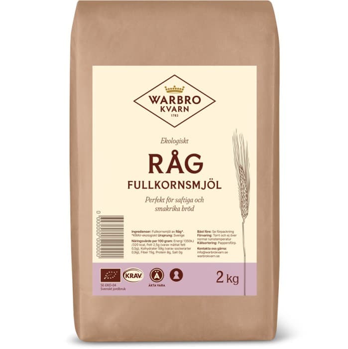 Warbro Kvarn Råg Fullkornsmjöl KRAV 2kg från Warbro Kvarn – köp hos Delitea