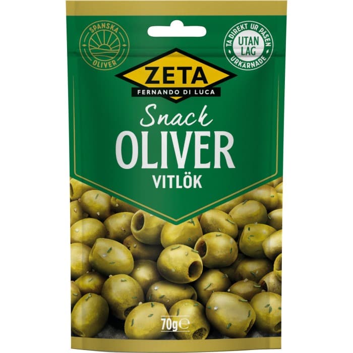 Zeta Snackoliver Vitlök 70g från Zeta – köp hos Delitea