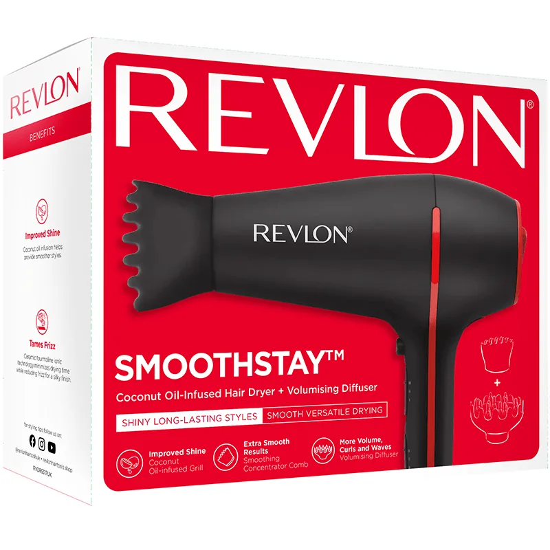 Revlon Smoothstay Coconut Oil-Infused Hair Dryer + Volumising Diffuser från Revlon – köp hos Apotek Hjärtat