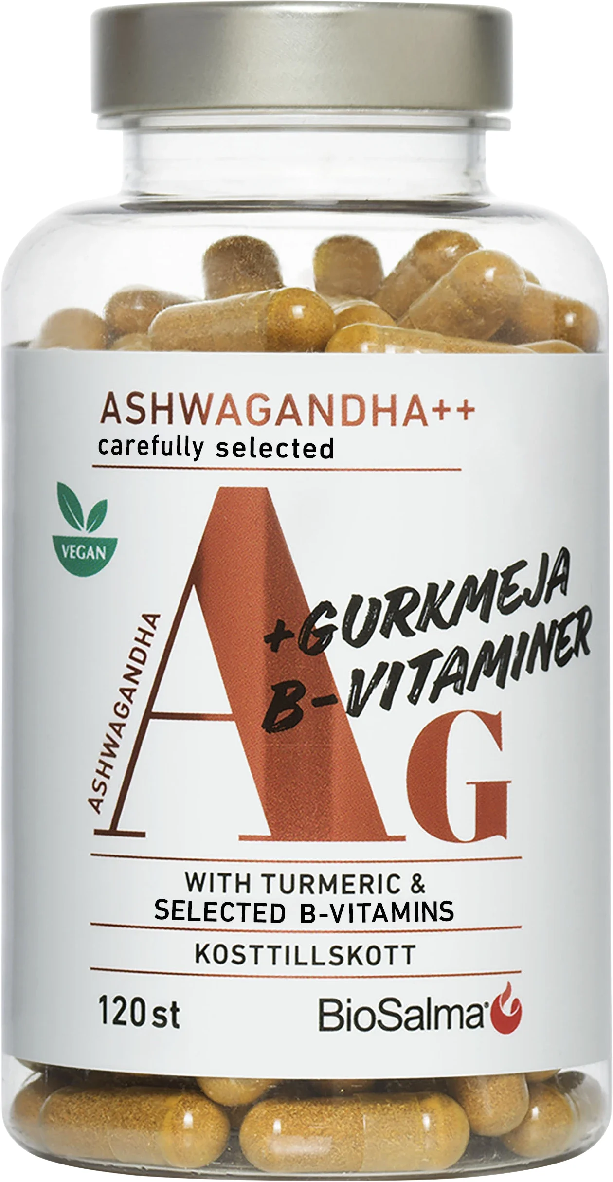BioSalma Ashwagandha + Gurkmeja, B-vitaminer 120 kapslar från BioSalma – köp hos Apotek Hjärtat