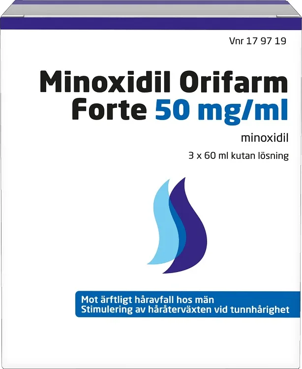Minoxidil Orifarm Forte kutan lösning 50 mg/ml 3x60 ml från Orifarm – köp hos Apotek Hjärtat
