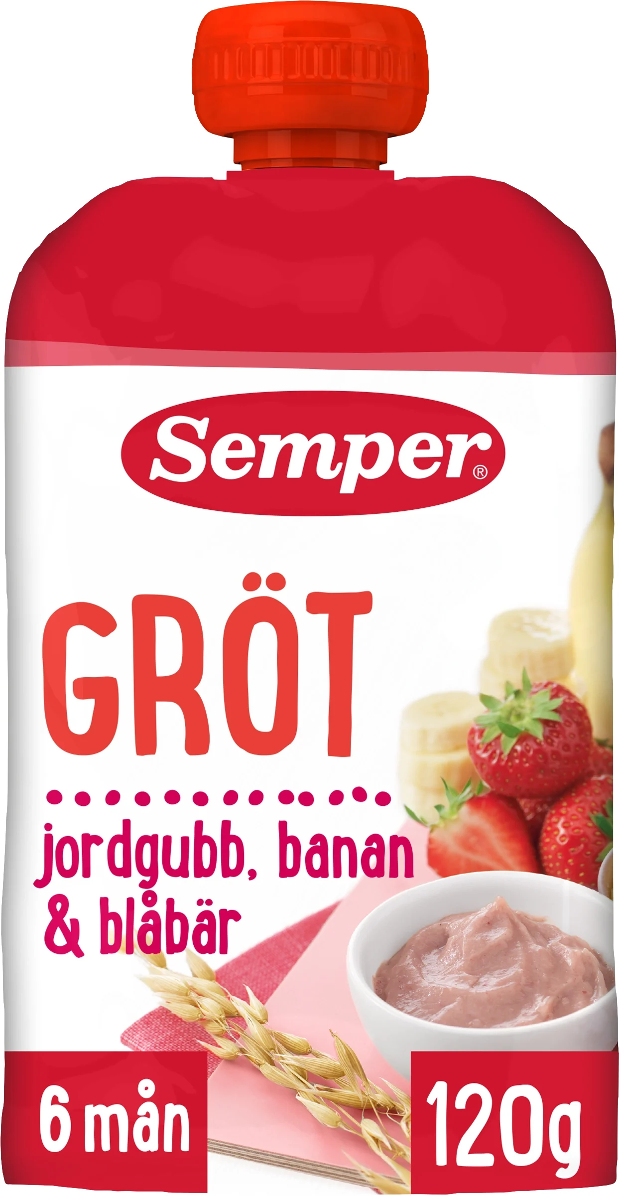 Semper Ätklar Gröt Jordgubb & Banan Klämpåse från 6 mån 120 g från Semper – köp hos Apotek Hjärtat