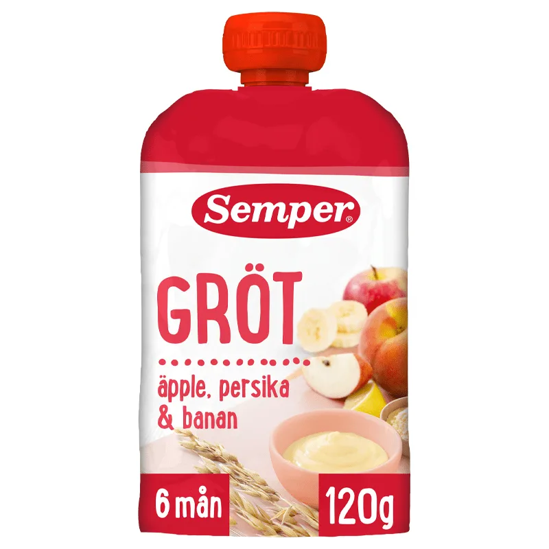 Semper Klämpåse Ätklar Gröt 6mån+ Äpple&Persika 120g från Semper – köp hos Apotek Hjärtat