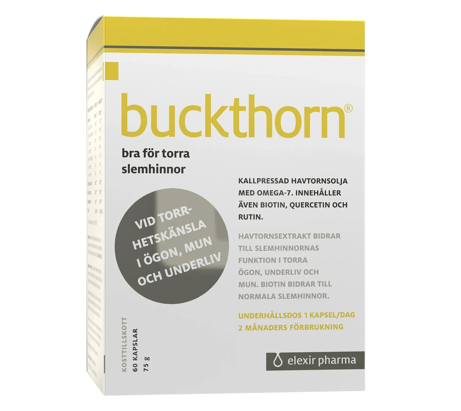 Elexir Pharma Buckthorn 1000 mg 60 kapslar från Elexir Pharma – köp hos Apotek Hjärtat