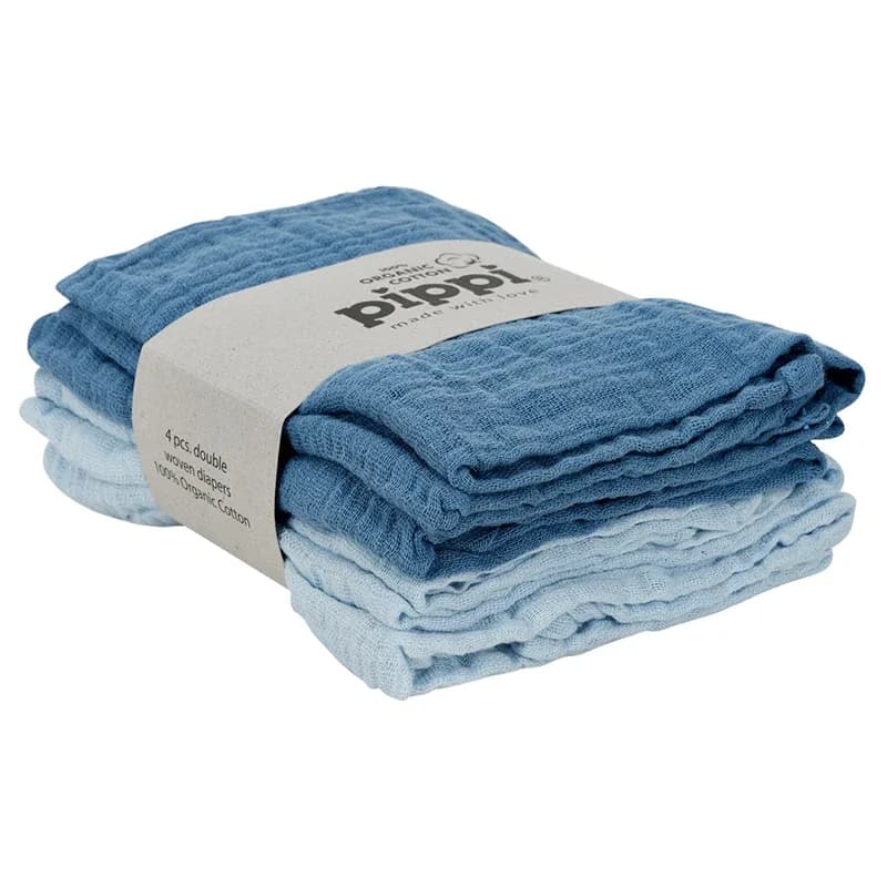 Pippi Organic Cloth Muslin Baby Blue 4-pack från Pippi – köp hos Apotek Hjärtat