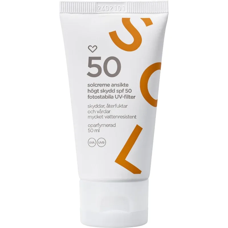 Hjärtats Solkräm Ansikte Oparfymerad SPF 50, 50 ml från Hjärtats – köp hos Apotek Hjärtat