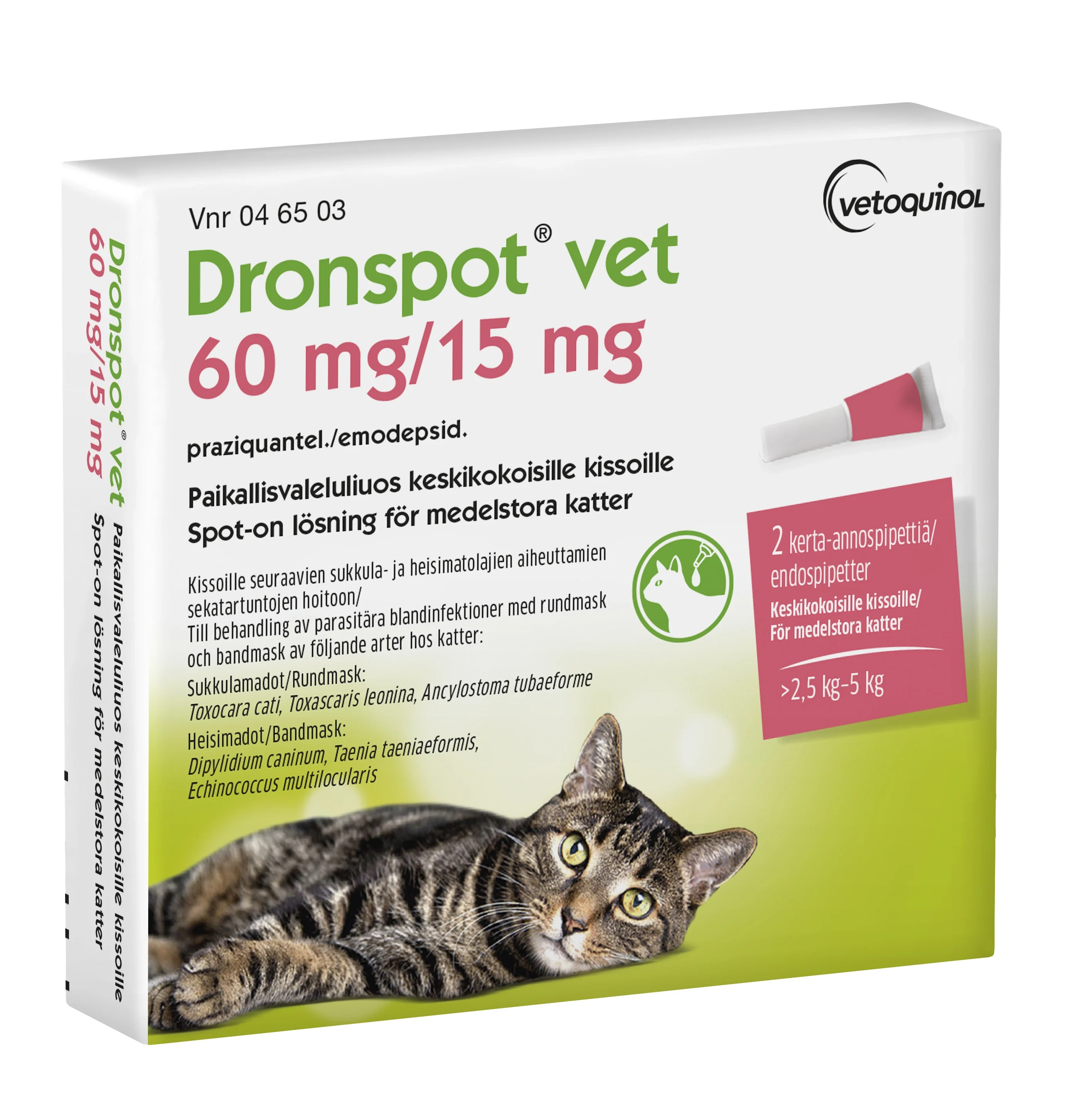 Dronspot vet Spot-on, lösning 60mg/15mg Pipett i blisterförpackning, 2st (2x0,70ml) från Dronspot – köp hos Apotek Hjärtat