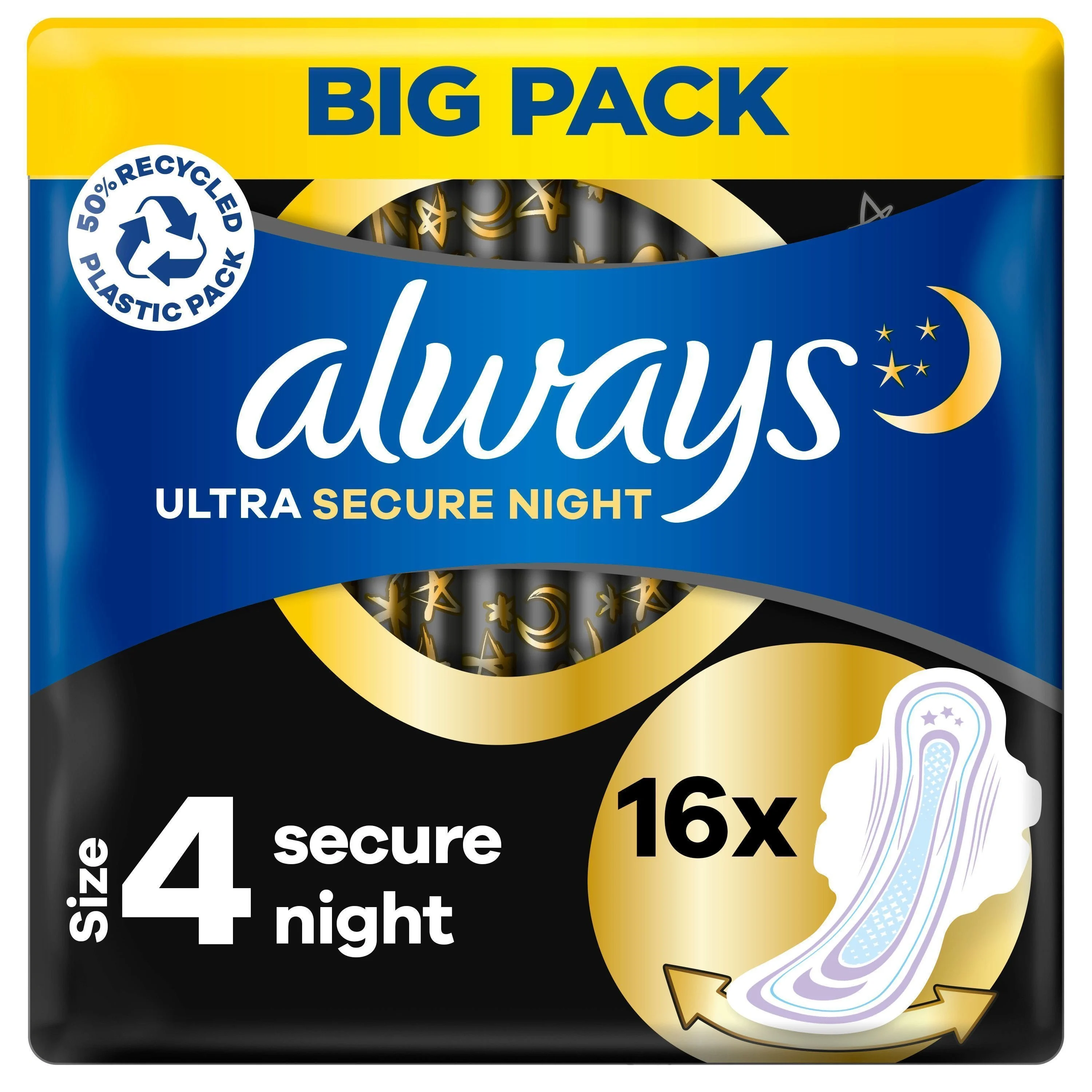 Always Ultra Secure Night Stl 4 Bindor Med Vingar 16 st från Always – köp hos Apotek Hjärtat