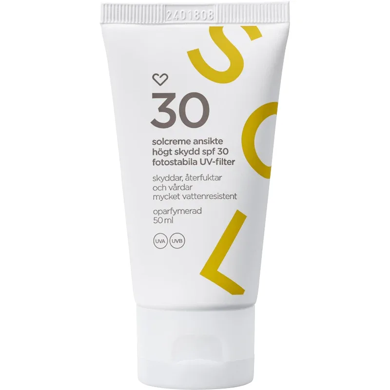 Hjärtats Solkräm Ansikte Oparfymerad SPF 30, 50 ml från Hjärtats – köp hos Apotek Hjärtat