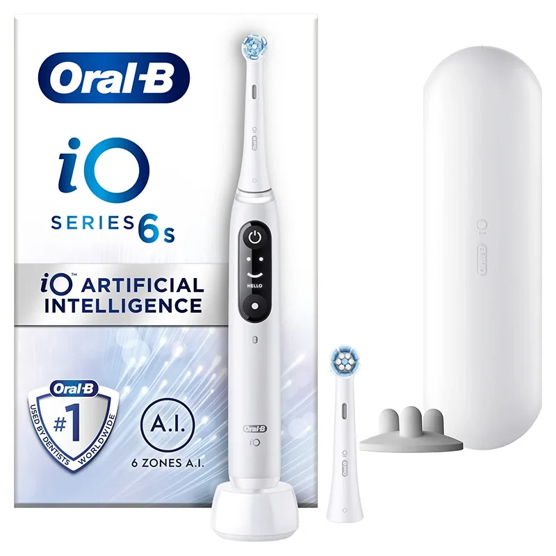 Oral-B iO6 Eltandborste Vit, 2 Borsthuvuden + Resefodral från Oral-B – köp hos Apotek Hjärtat