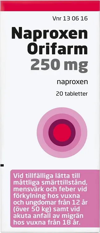Naproxen Orifarm tablett 250 mg 20 st från Orifarm – köp hos Apotek Hjärtat