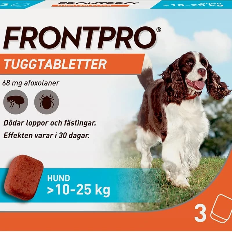 FRONTPRO 68 mg tuggtabletter för hund >10-25 kg 3 st från Frontpro – köp hos Apotek Hjärtat