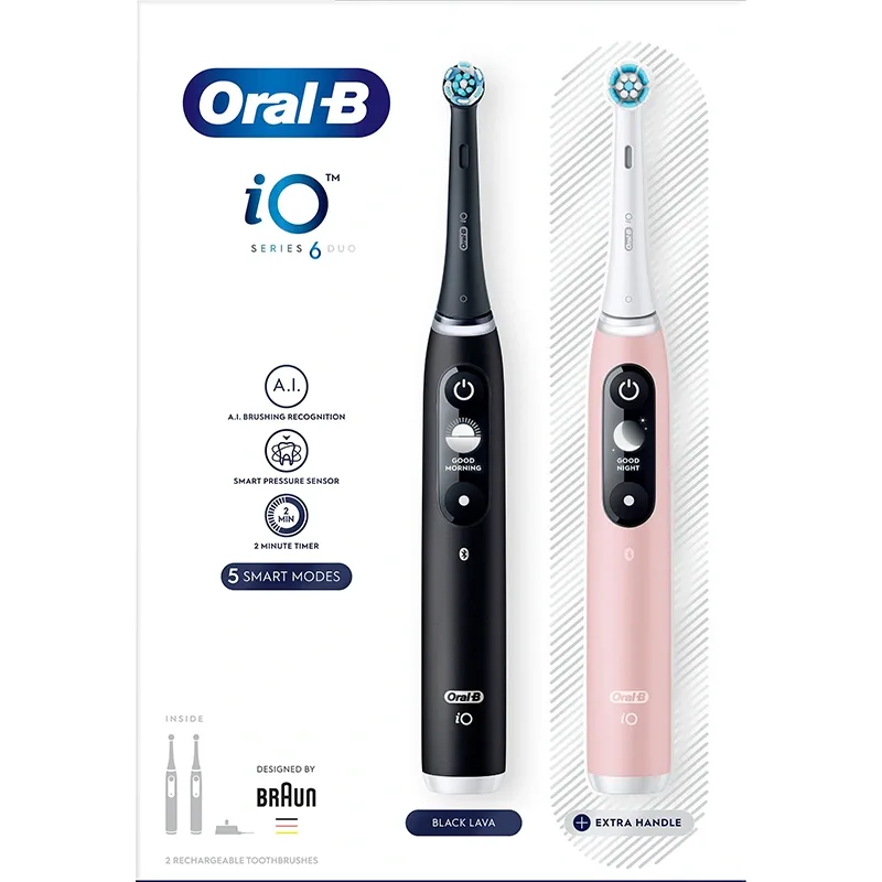 Oral-B iO6 Eltandborste Duo Svart & Rosé, 2 Borsthuvuden från Oral-B – köp hos Apotek Hjärtat