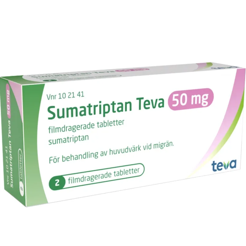 Sumatriptan Teva filmdragerad tablett 50 mg 2 st från Teva – köp hos Apotek Hjärtat