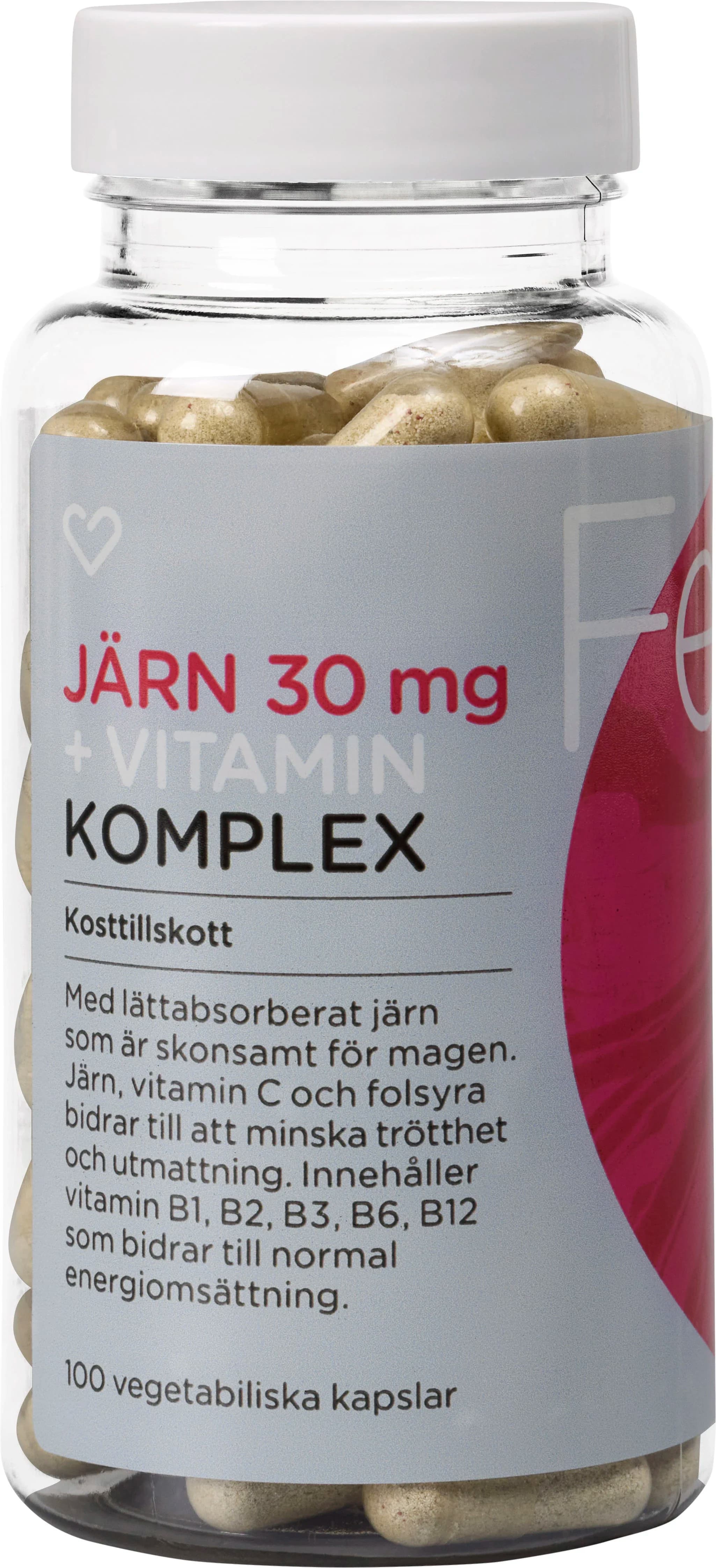 Hjärtats Järn 30mg + Vitaminkomplex 100 st från Hjärtats – köp hos Apotek Hjärtat