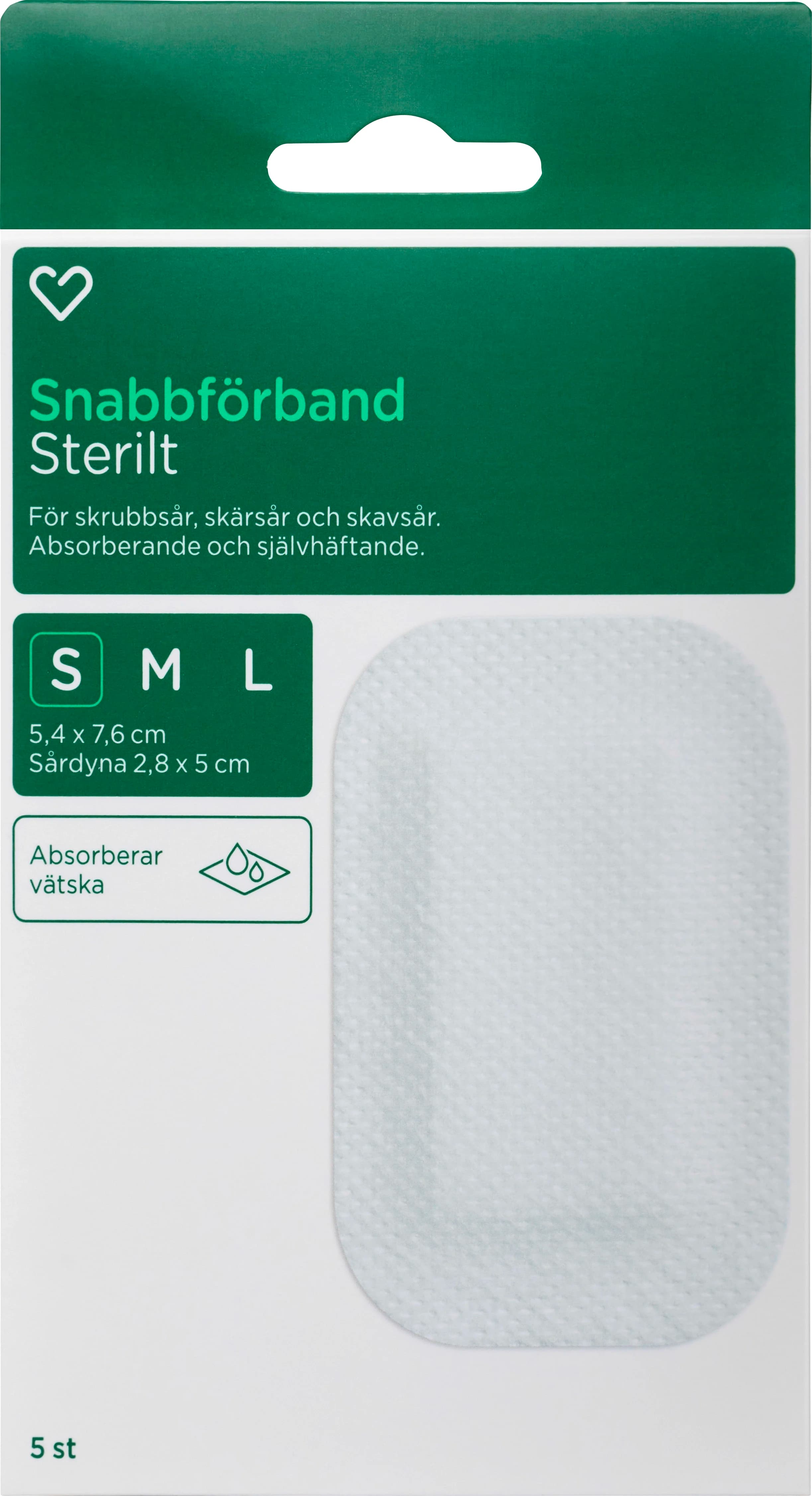Hjärtats Snabbförband Sterilt 5,4cm x 7,6cm 5st från Hjärtats – köp hos Apotek Hjärtat