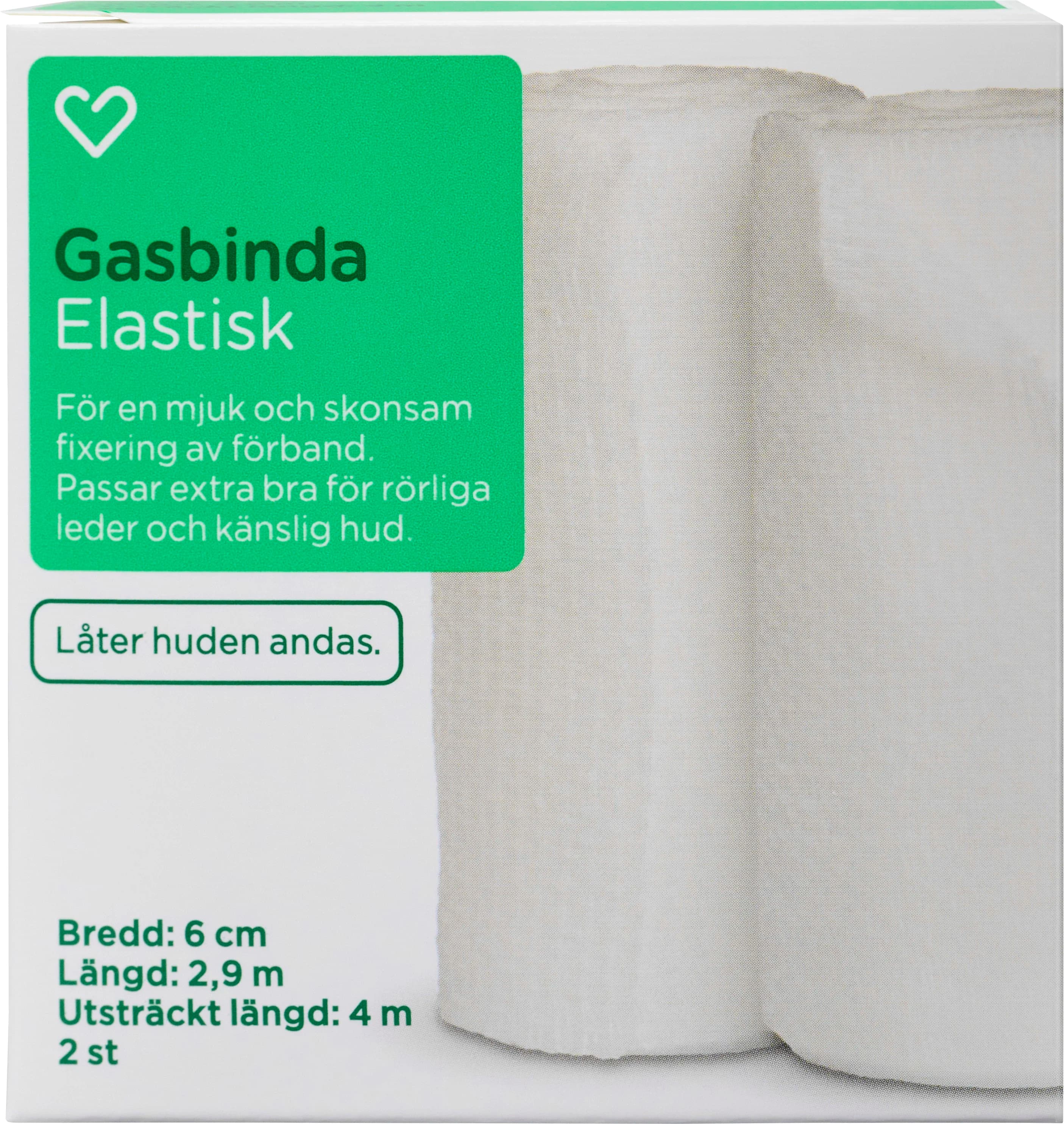 Hjärtats Gasbinda Elastisk 6cm x 4m 2st från Hjärtats – köp hos Apotek Hjärtat