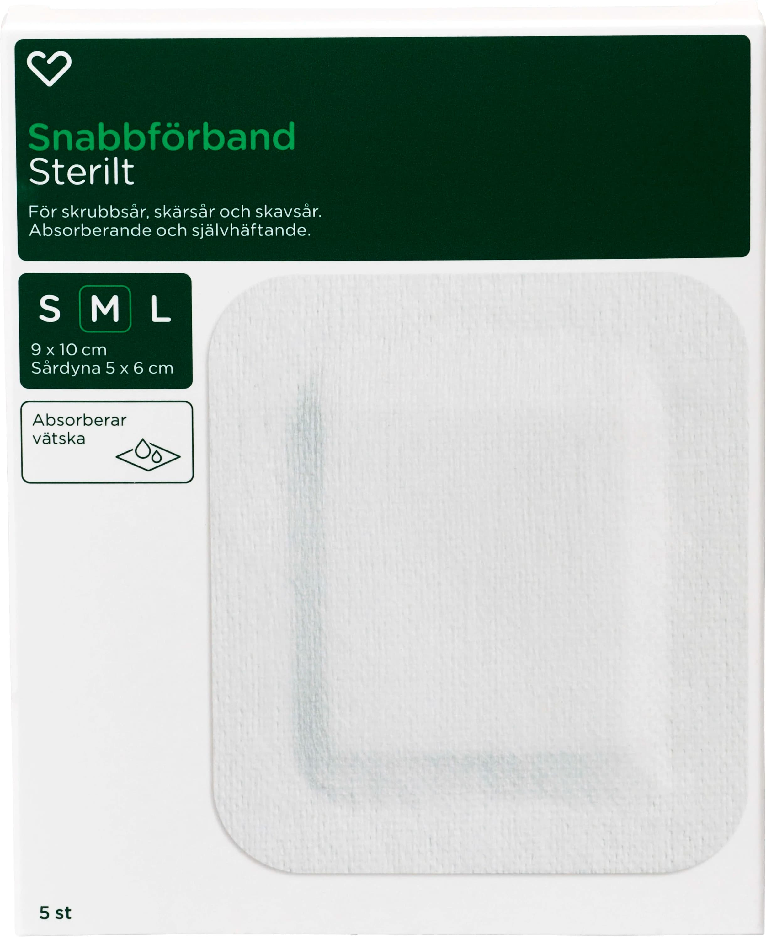 Hjärtats Snabbförband Sterilt 9cm x 10cm 5st från Hjärtats – köp hos Apotek Hjärtat