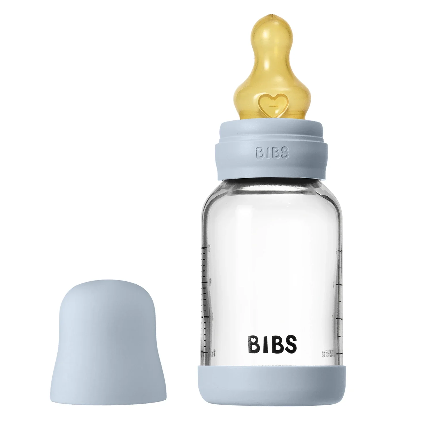 BIBS Glass Baby Bottle Round Latex Slow Flow 120 ml Baby Blue från BIBS – köp hos Apotek Hjärtat