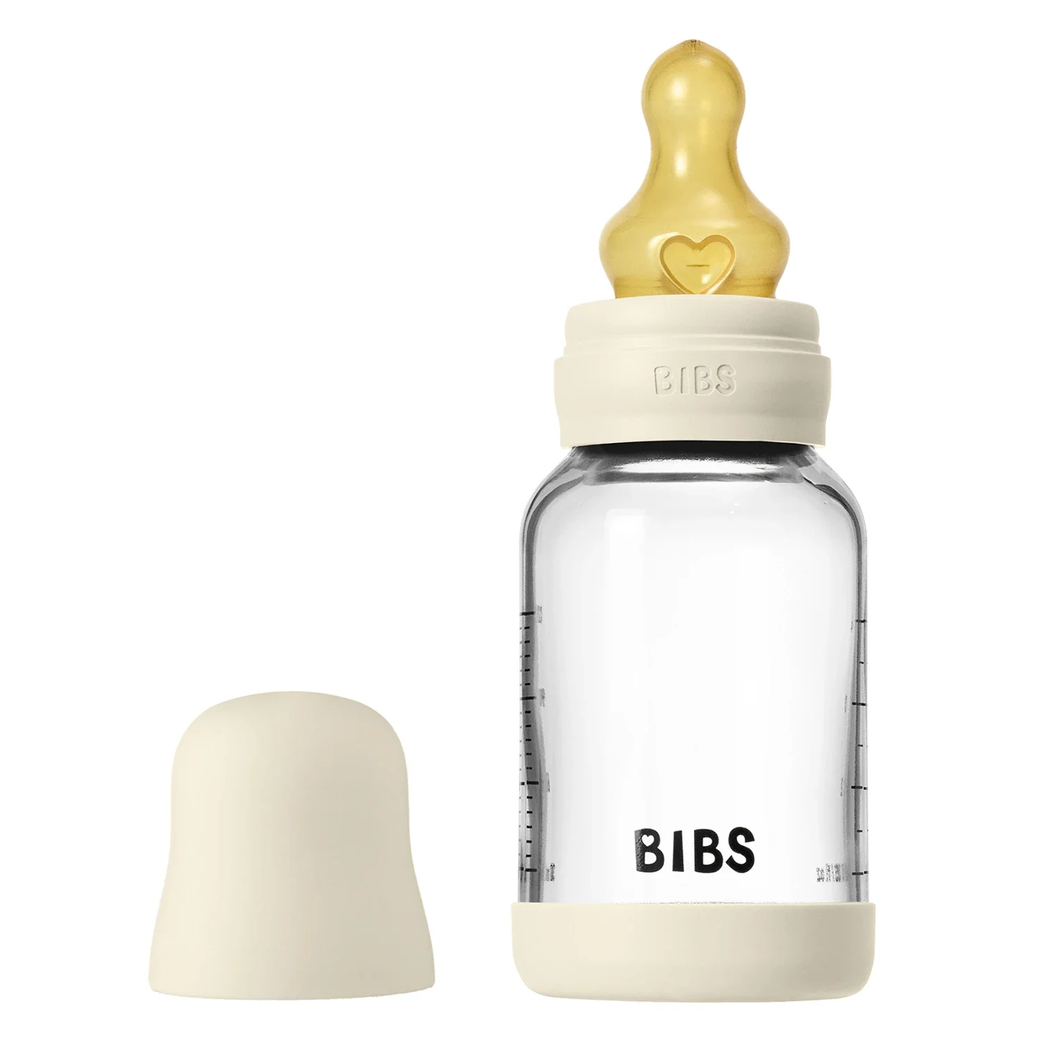 BIBS Glass Baby Bottle Round Latex Slow Flow 120 ml Ivory från BIBS – köp hos Apotek Hjärtat