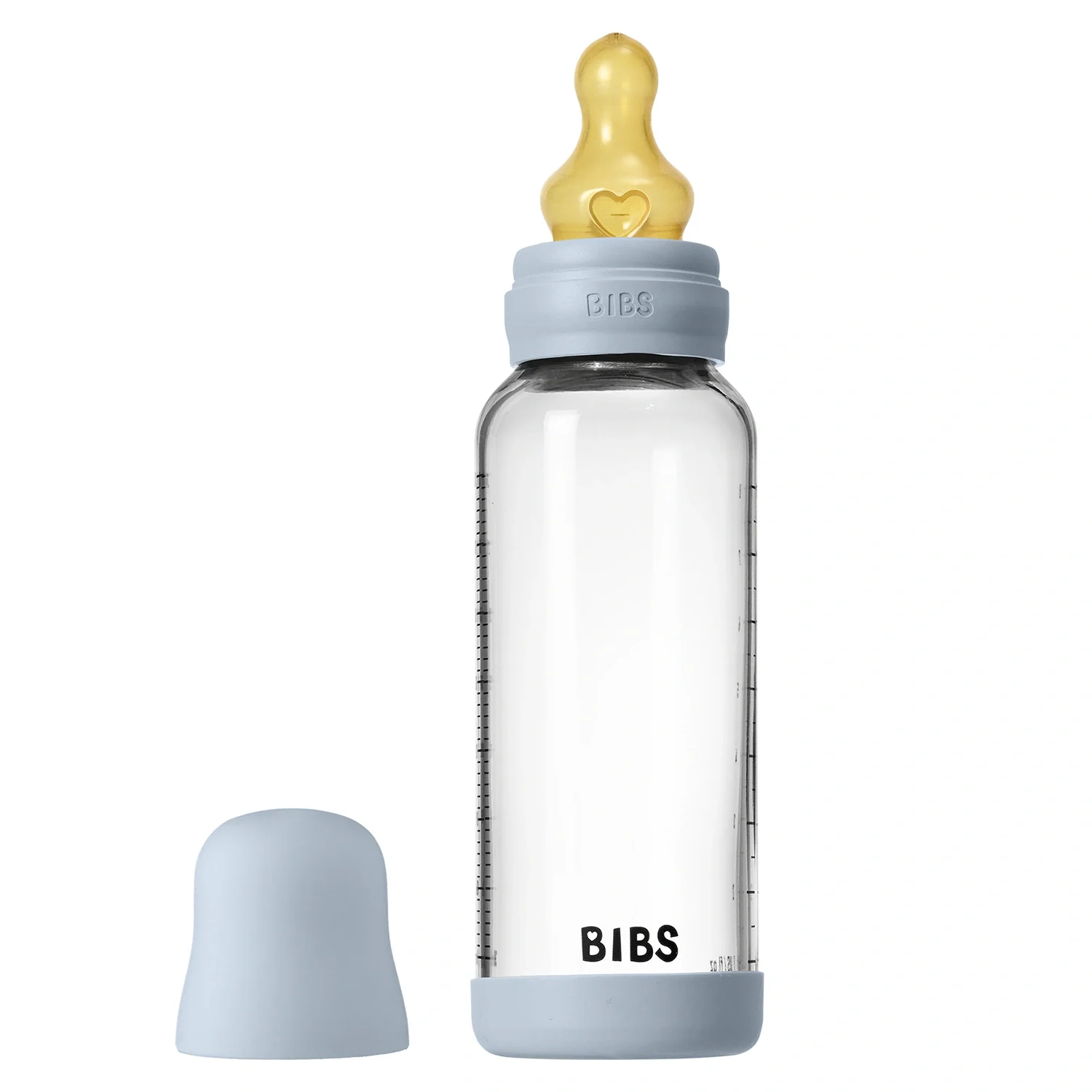BIBS Glass Baby Bottle Round Latex Medium Flow 240 ml Baby Blue från BIBS – köp hos Apotek Hjärtat