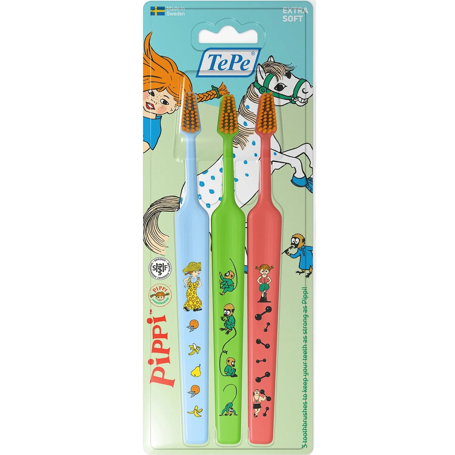 TePe Kids Pippi Extra Soft Tandborste 3+ år 3 st från TePe – köp hos Apotek Hjärtat