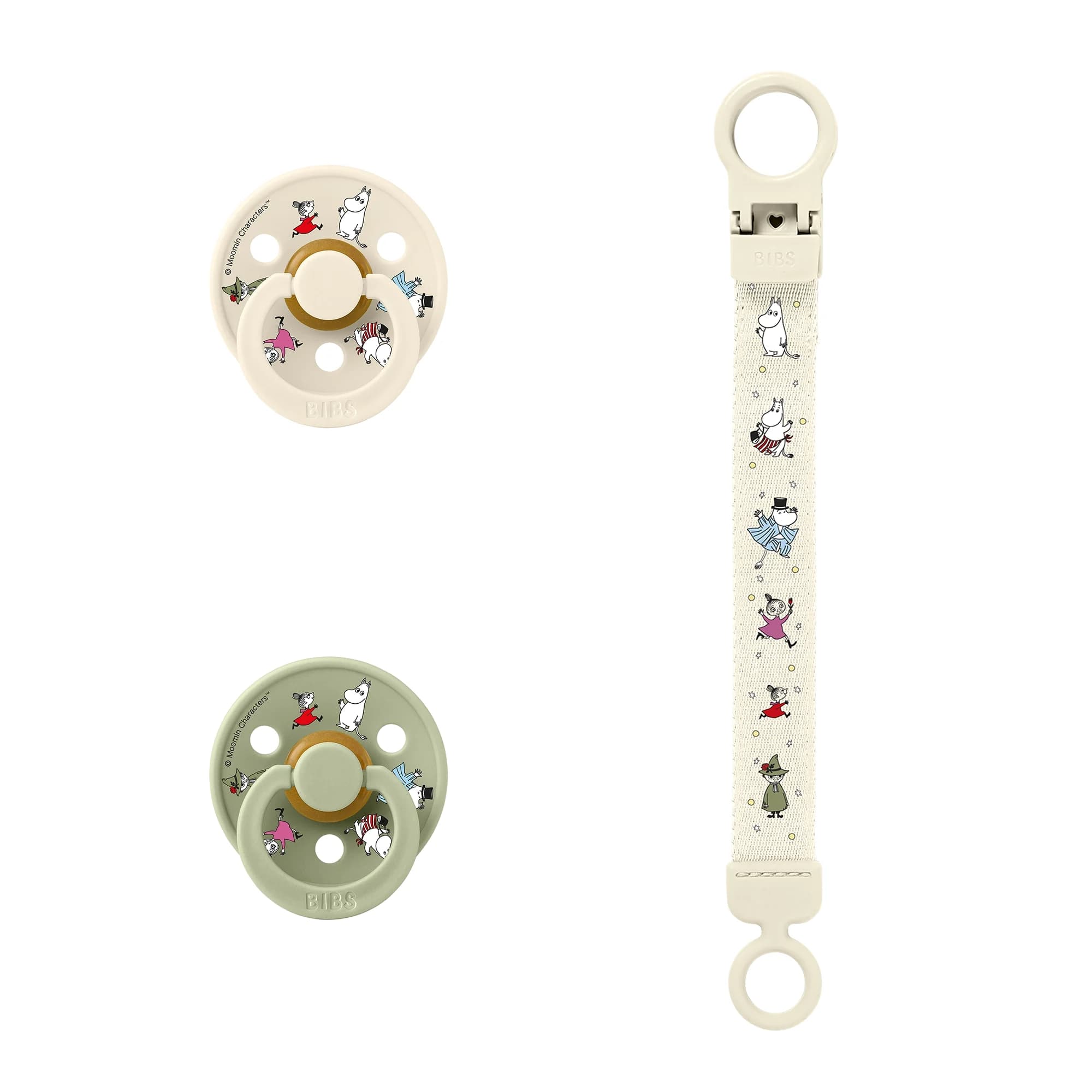 Bibs x Moomins Colour Pacifier & Loop Clip Gift Set Latex Size 2 Ivory/Sage från BIBS - köp hos Apotek Hjärtat