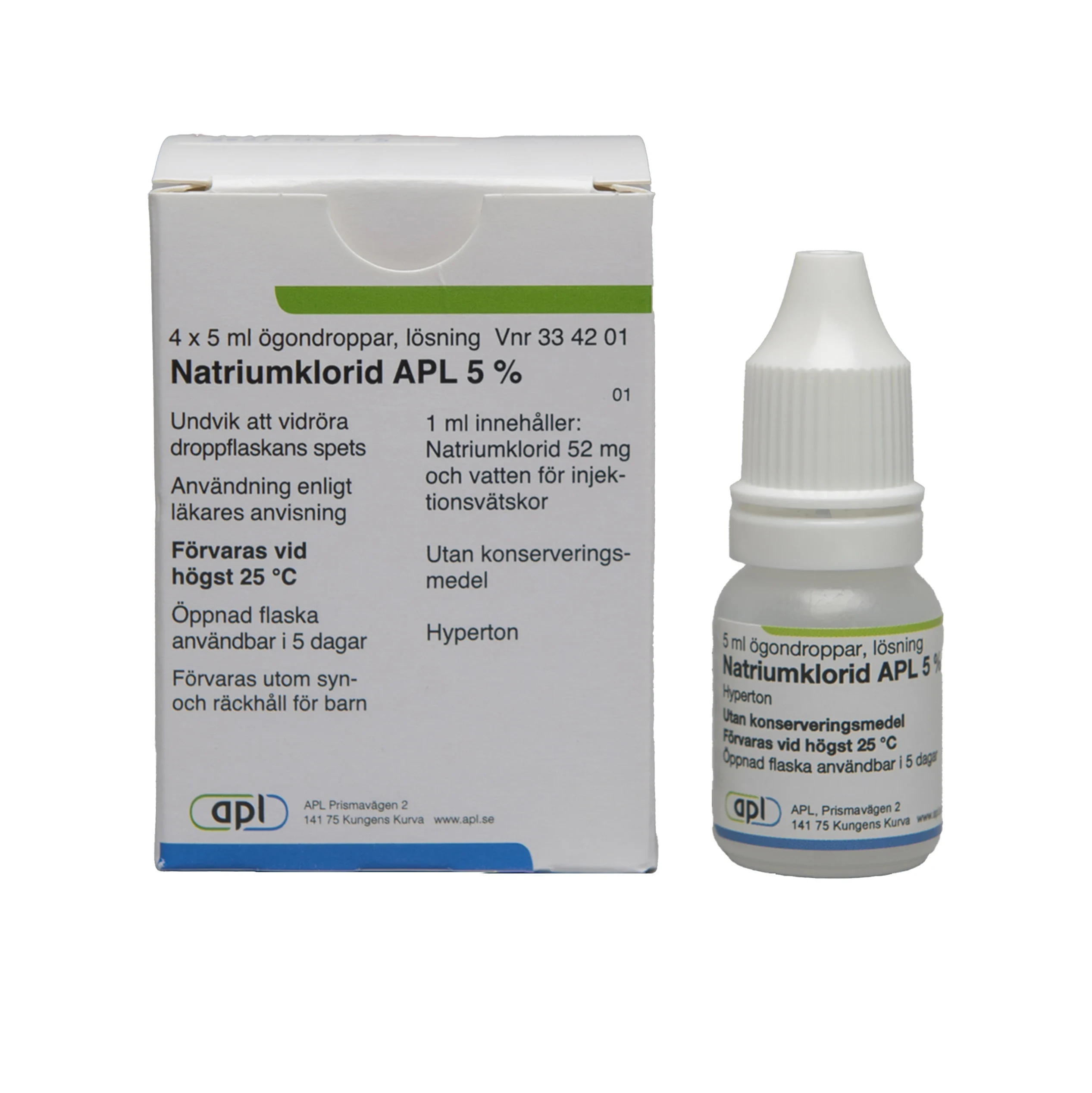 Natriumklorid APL ögondroppar lösning 5% 4x5 ml från APL – köp hos Apotek Hjärtat