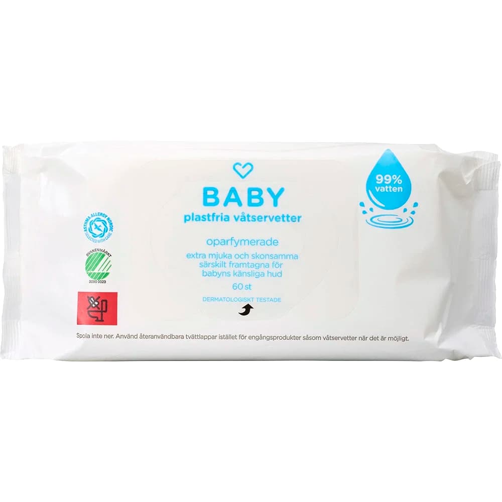 Hjärtats Baby Plastfria Våtservetter 99% vatten Oparfymerade 60 st från Hjärtats – köp hos Apotek Hjärtat