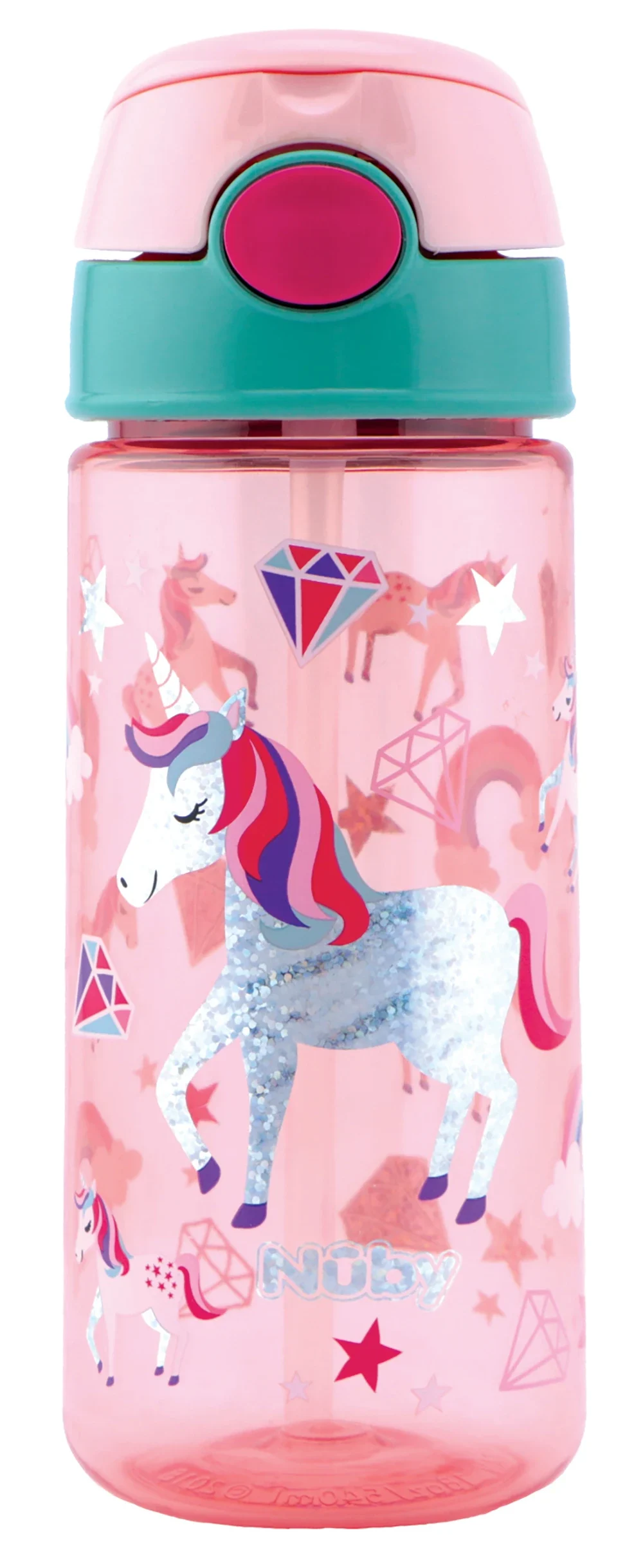 Nuby Flaska Soft Straw Push Cup Glitter 540 ml Enhörning från Nuby – köp hos Apotek Hjärtat