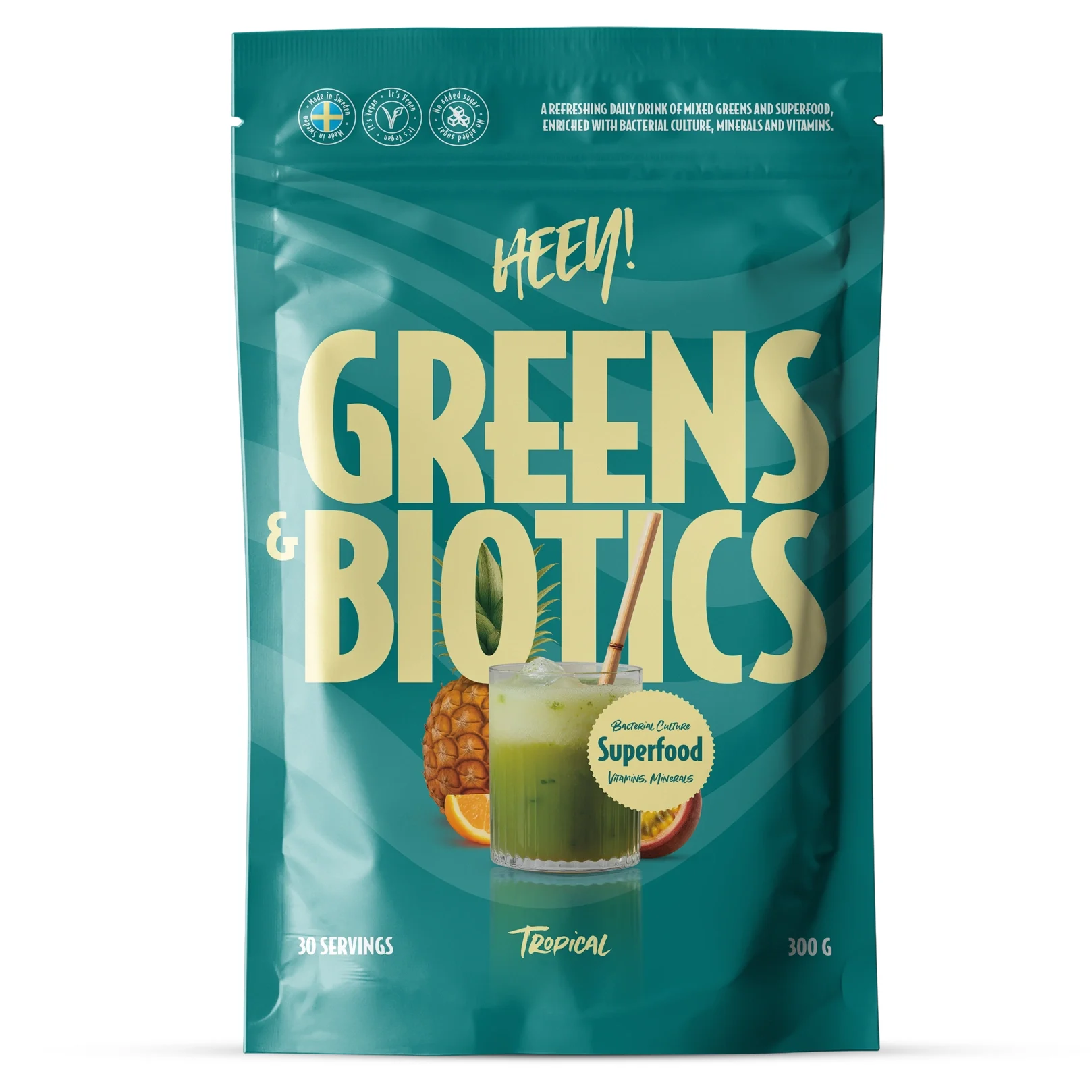 Heey! Greens & Biotics Superfood Tropical 300 g från Heey! – köp hos Apotek Hjärtat