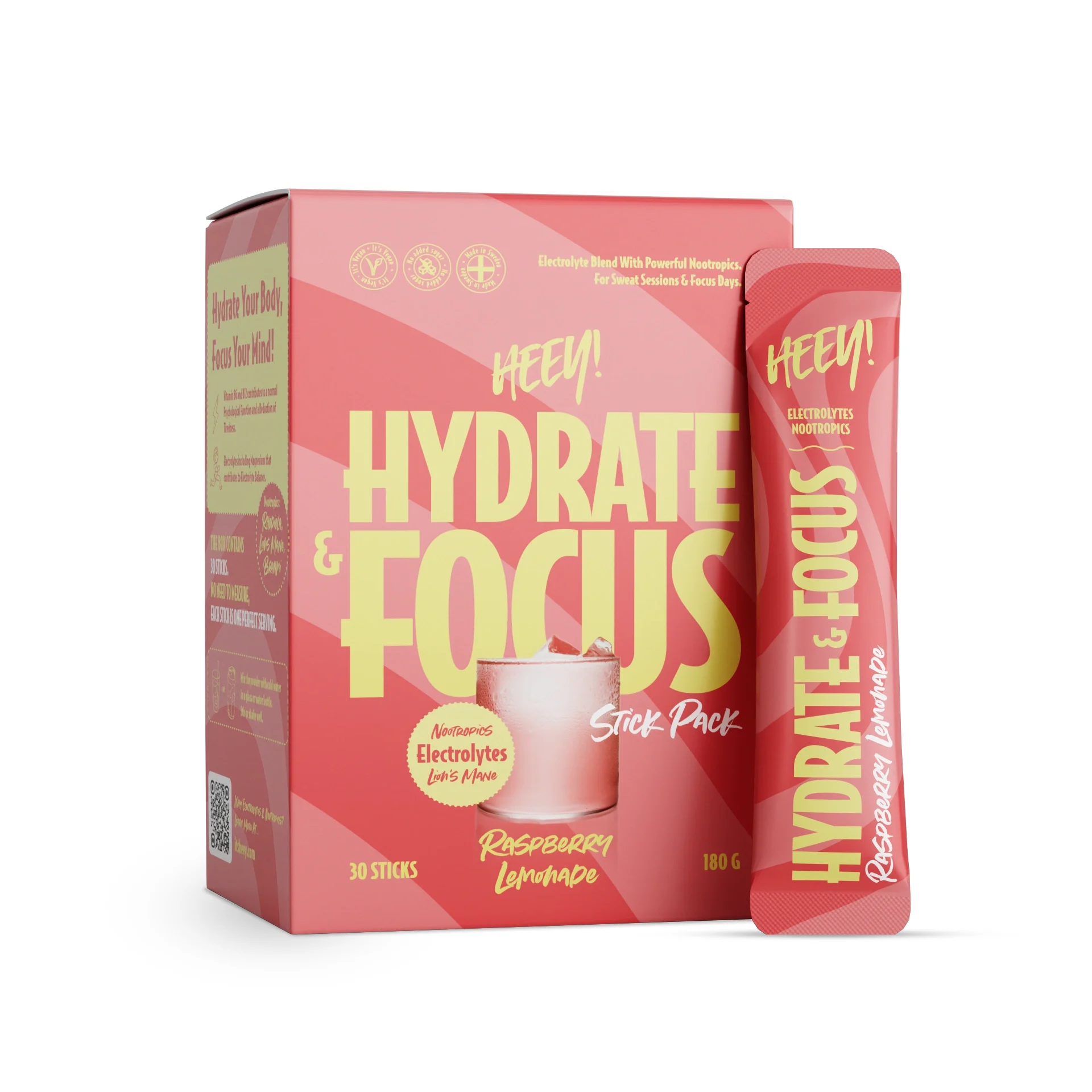 Heey! Hydrate & Focus Elektrolyter Hallonlemonad 30 st från Heey! – köp hos Apotek Hjärtat