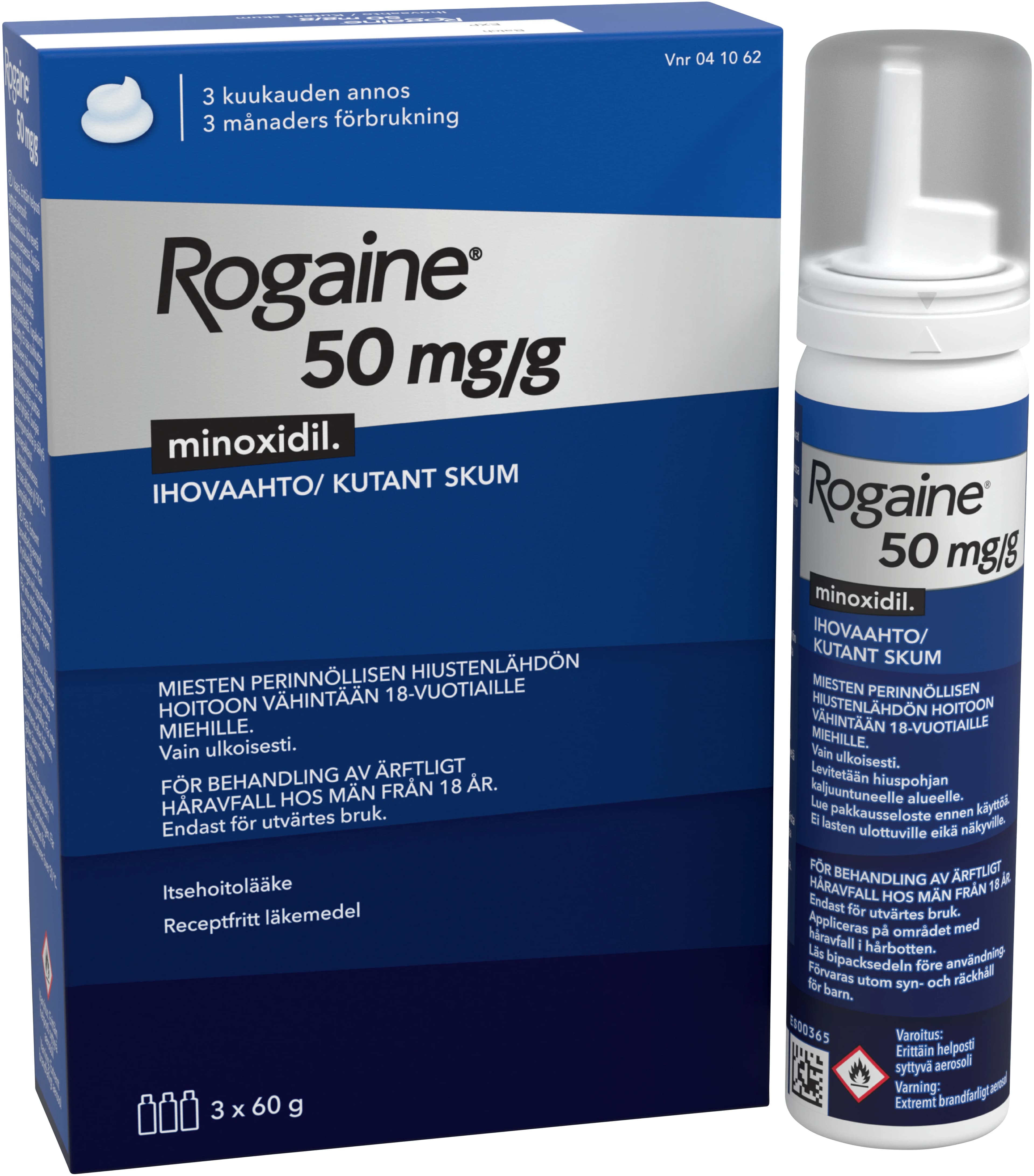Rogaine® Kutant skum 50mg/g Tryckbehållare 3x60g från Rogaine – köp hos Apotek Hjärtat