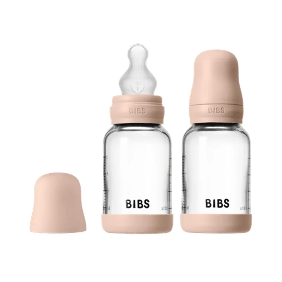 BIBS Glass Baby Bottle Round Silicone Slow Flow 120 ml 2-pack Blush från BIBS – köp hos Apotek Hjärtat