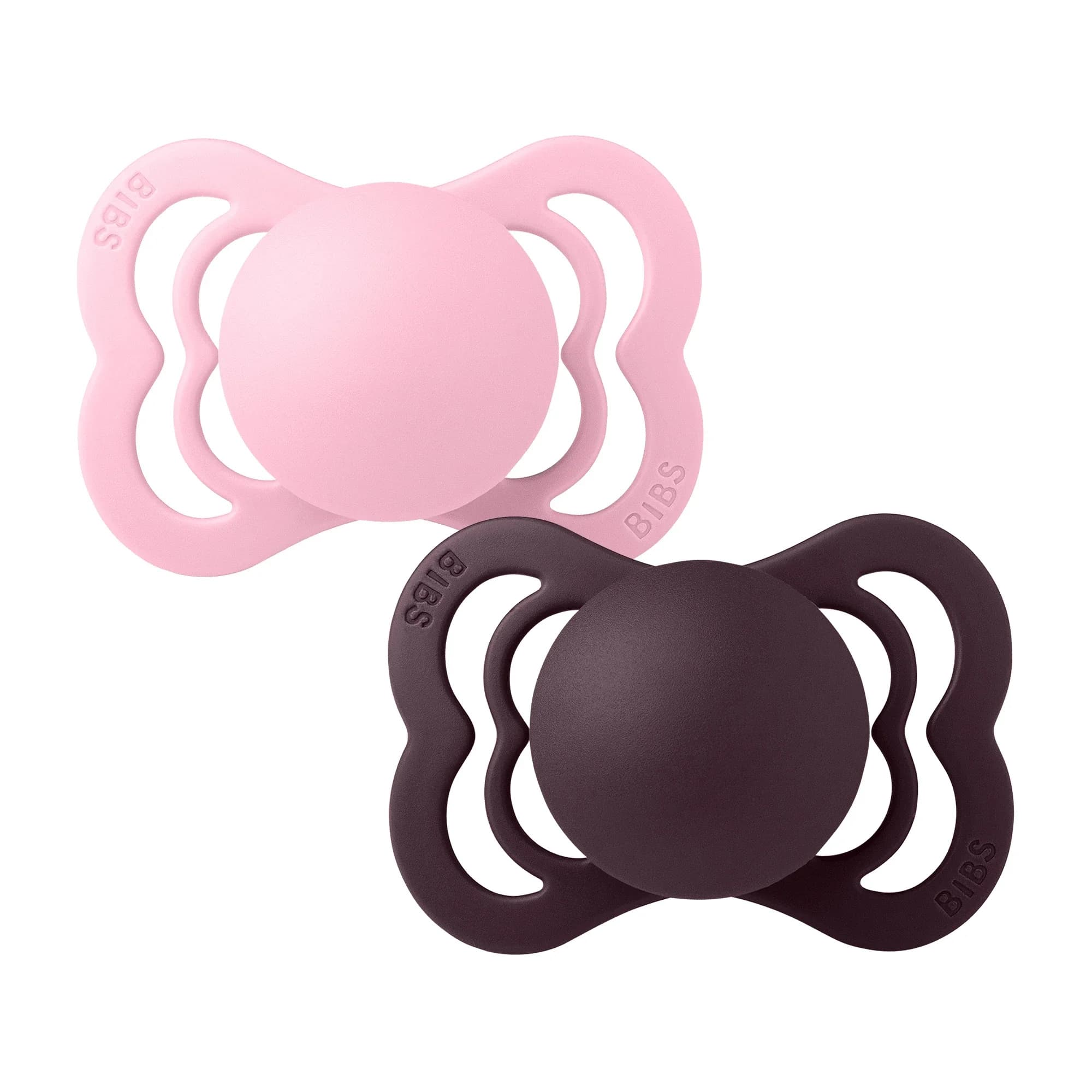 BIBS Pacifier Supreme Silicone Baby Pink/Plum 2-pack Size 1 från BIBS – köp hos Apotek Hjärtat