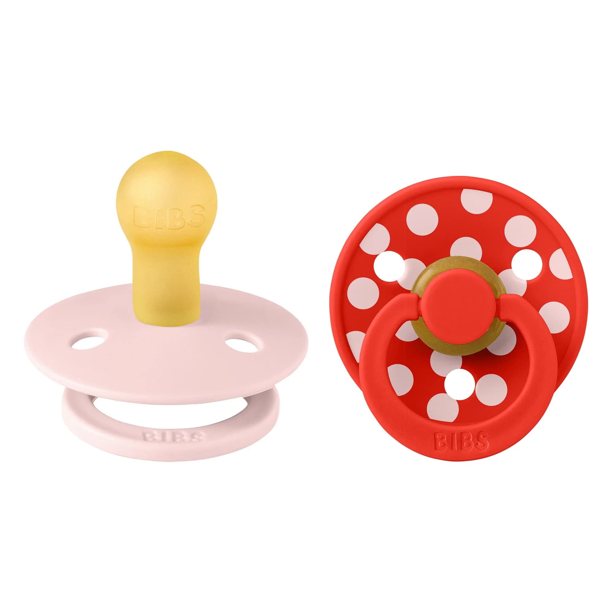 BIBS Pacifier Studio Colour Polka Latex Blossom/Candy Apple 2-pack Size 1 från BIBS – köp hos Apotek Hjärtat