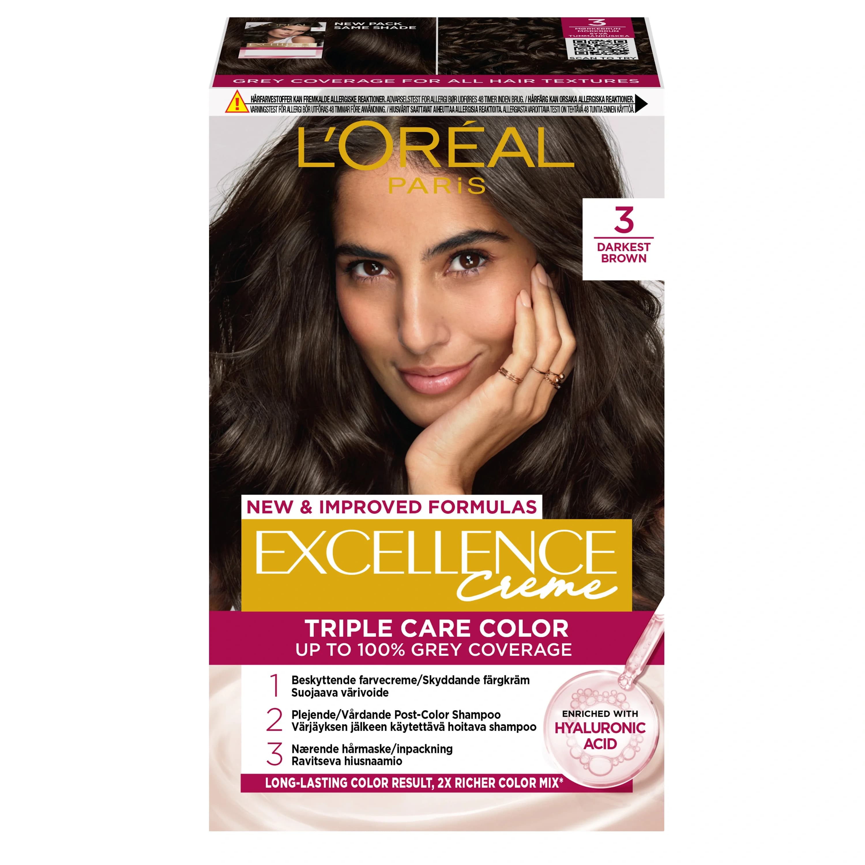 L'Oréal Paris Excellence Creme Permanent Hårfärg 1-pack 3 Darkest Brown från L'Oréal Paris - köp hos Apotek Hjärtat