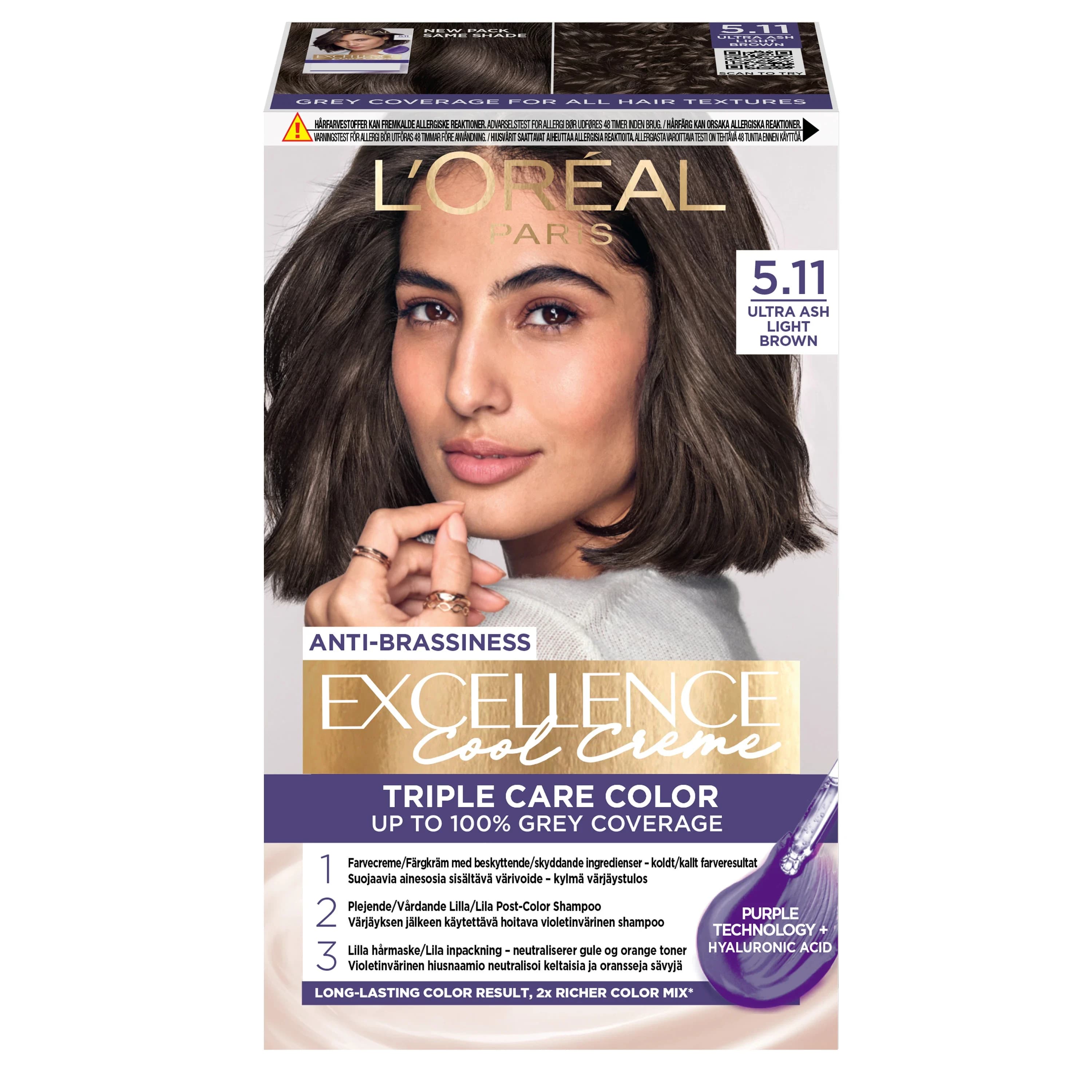 L'Oréal Paris Excellence Cool Creme Permanent Hårfärg 1-pack 5.11 Ultra Ash Light Brown från L'Oréal Paris - köp hos Apotek Hjärtat