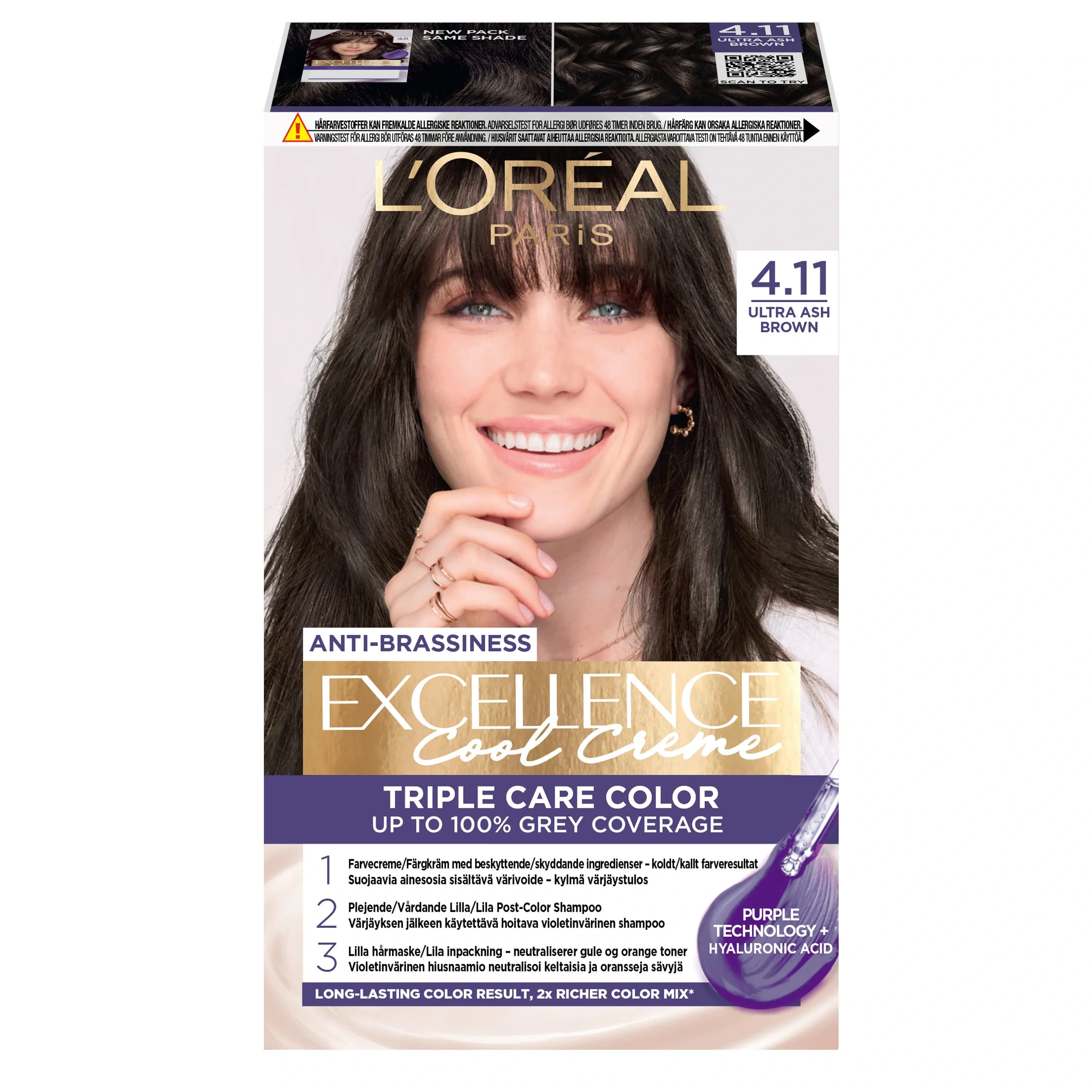 L'Oréal Paris Excellence Cool Creme Permanent Hårfärg 1-pack 4.11 Ultra Ash Brown från L'Oréal Paris - köp hos Apotek Hjärtat