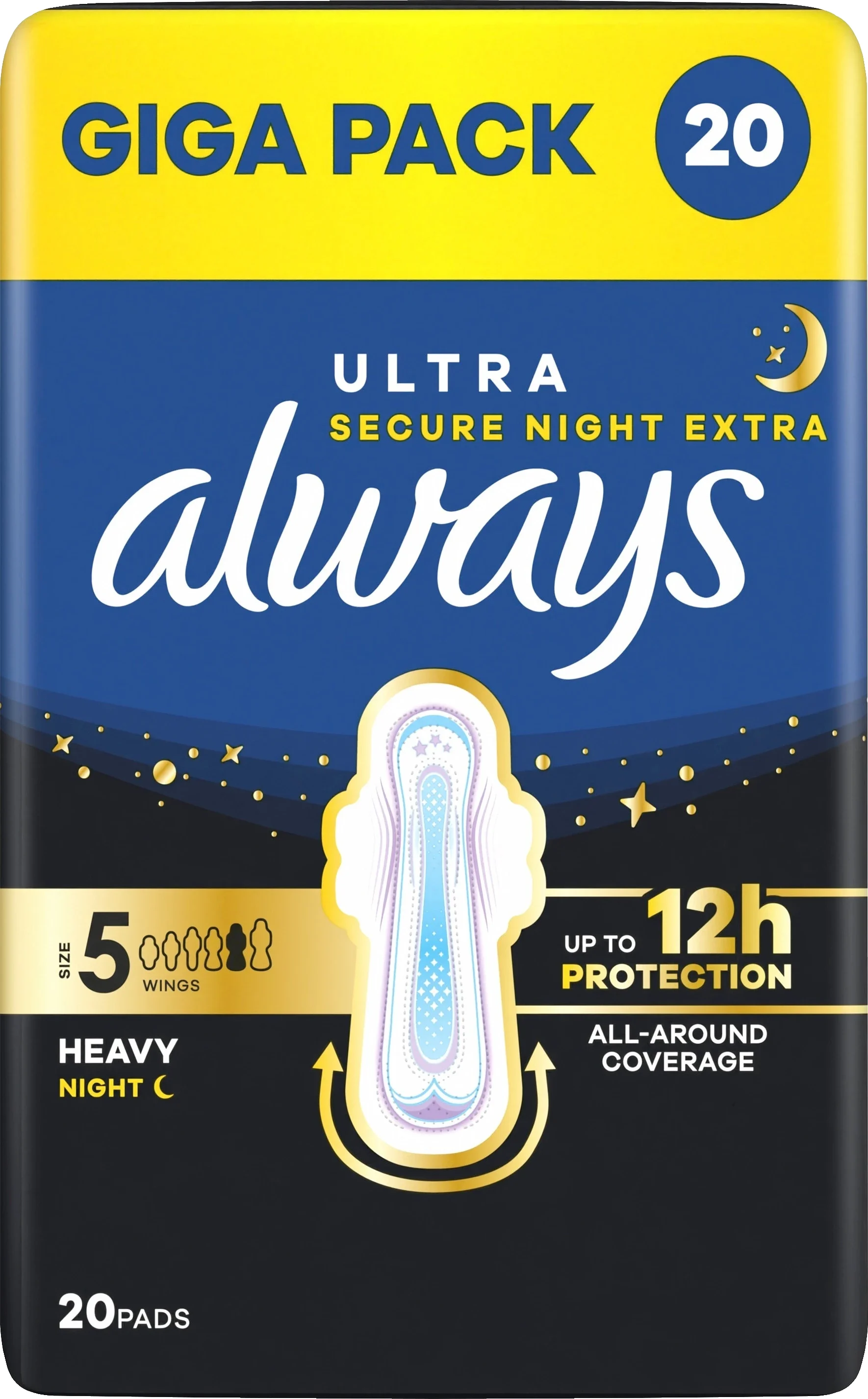 Always Ultra Secure Night Extra Pads S5 GigaPack 20 st från Always – köp hos Apotek Hjärtat