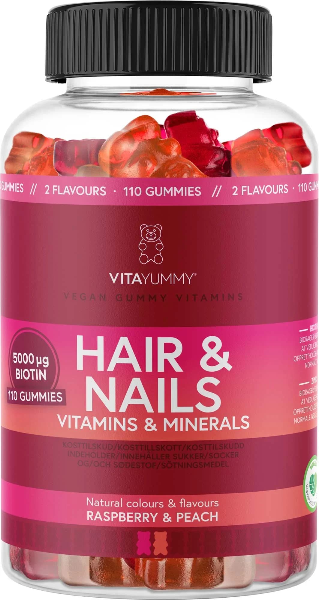 VitaYummy Hair & Nails Raspberry & Peach 110 st från VitaYummy – köp hos Apotek Hjärtat